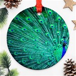 Green And Blue Peafowl Peacock Animal Color Brightly Colored Round Ornament (Two Sides) Front