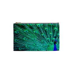 Green And Blue Peafowl Peacock Animal Color Brightly Colored Cosmetic Bag (Small)