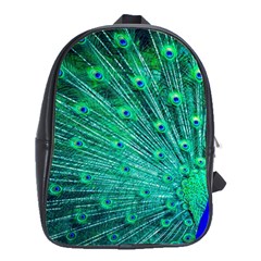 Green And Blue Peafowl Peacock Animal Color Brightly Colored School Bag (Large)