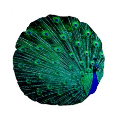 Green And Blue Peafowl Peacock Animal Color Brightly Colored Standard 15  Premium Flano Round Cushions by Semog4