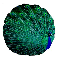 Green And Blue Peafowl Peacock Animal Color Brightly Colored Large 18  Premium Flano Round Cushions by Semog4