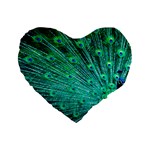 Green And Blue Peafowl Peacock Animal Color Brightly Colored Standard 16  Premium Flano Heart Shape Cushions Front