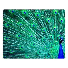 Green And Blue Peafowl Peacock Animal Color Brightly Colored Two Sides Premium Plush Fleece Blanket (Large)