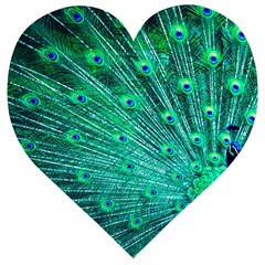 Green And Blue Peafowl Peacock Animal Color Brightly Colored Wooden Puzzle Heart