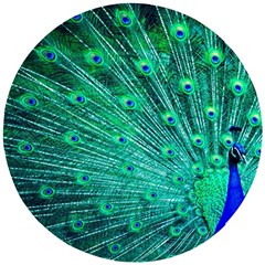 Green And Blue Peafowl Peacock Animal Color Brightly Colored Wooden Puzzle Round