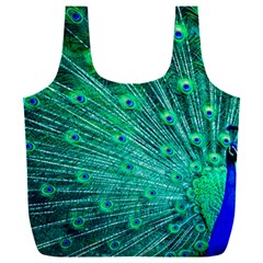 Green And Blue Peafowl Peacock Animal Color Brightly Colored Full Print Recycle Bag (XXL)