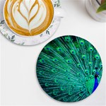 Green And Blue Peafowl Peacock Animal Color Brightly Colored UV Print Round Tile Coaster Front