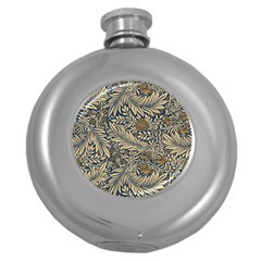 Brown Vintage Background Vintage Floral Pattern Brown Round Hip Flask (5 Oz)