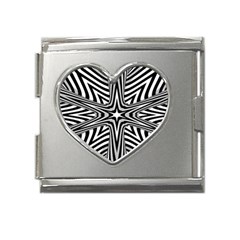 Fractal Star Mandala Black And White Mega Link Heart Italian Charm (18mm) by Semog4