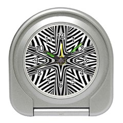 Fractal Star Mandala Black And White Travel Alarm Clock by Semog4