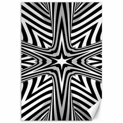 Fractal Star Mandala Black And White Canvas 12  X 18  by Semog4