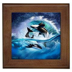 Orca Wave Water Underwater Sky Framed Tile by Semog4