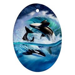 Orca Wave Water Underwater Sky Ornament (oval) by Semog4