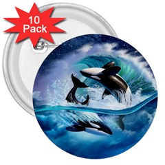 Orca Wave Water Underwater Sky 3  Buttons (10 Pack)  by Semog4