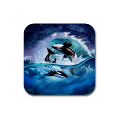 Orca Wave Water Underwater Sky Rubber Square Coaster (4 Pack) by Semog4