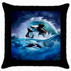 Orca Wave Water Underwater Sky Throw Pillow Case (black) by Semog4