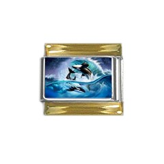 Orca Wave Water Underwater Sky Gold Trim Italian Charm (9mm)