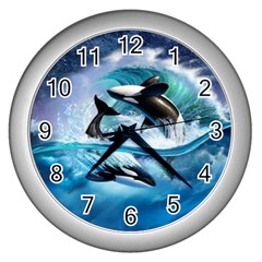 Orca Wave Water Underwater Sky Wall Clock (silver) by Semog4