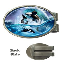 Orca Wave Water Underwater Sky Money Clips (oval)  by Semog4