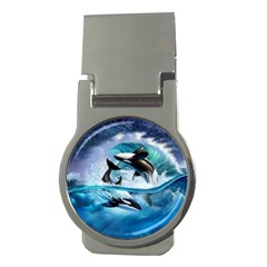 Orca Wave Water Underwater Sky Money Clips (round)  by Semog4