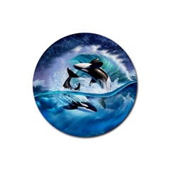 Orca Wave Water Underwater Sky Rubber Round Coaster (4 Pack) by Semog4