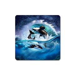 Orca Wave Water Underwater Sky Square Magnet by Semog4