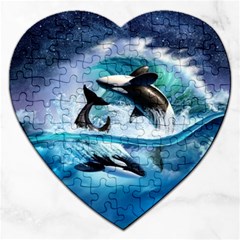 Orca Wave Water Underwater Sky Jigsaw Puzzle (heart) by Semog4