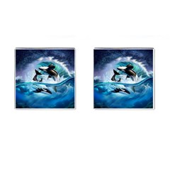 Orca Wave Water Underwater Sky Cufflinks (square) by Semog4