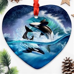 Orca Wave Water Underwater Sky Heart Ornament (two Sides) by Semog4