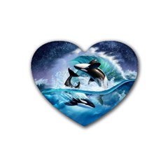 Orca Wave Water Underwater Sky Rubber Heart Coaster (4 Pack) by Semog4