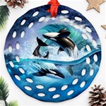 Orca Wave Water Underwater Sky Round Filigree Ornament (Two Sides) Front