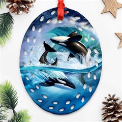 Orca Wave Water Underwater Sky Oval Filigree Ornament (two Sides) by Semog4