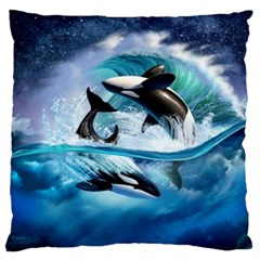 Orca Wave Water Underwater Sky Large Cushion Case (one Side) by Semog4