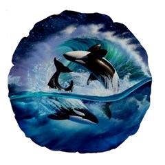 Orca Wave Water Underwater Sky Large 18  Premium Round Cushions by Semog4