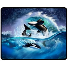 Orca Wave Water Underwater Sky Two Sides Fleece Blanket (medium) by Semog4