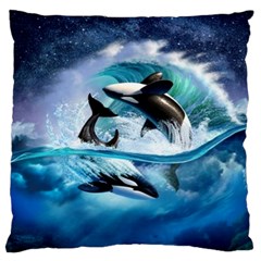 Orca Wave Water Underwater Sky Large Premium Plush Fleece Cushion Case (one Side) by Semog4