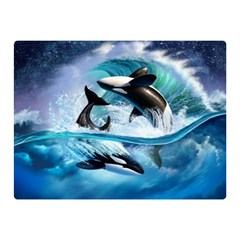 Orca Wave Water Underwater Sky Two Sides Premium Plush Fleece Blanket (mini) by Semog4