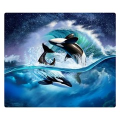 Orca Wave Water Underwater Sky Two Sides Premium Plush Fleece Blanket (small) by Semog4