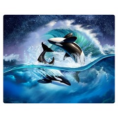 Orca Wave Water Underwater Sky Two Sides Premium Plush Fleece Blanket (medium) by Semog4