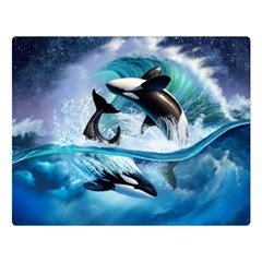 Orca Wave Water Underwater Sky Two Sides Premium Plush Fleece Blanket (large) by Semog4