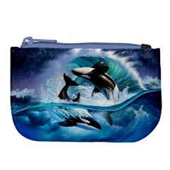 Orca Wave Water Underwater Sky Large Coin Purse by Semog4