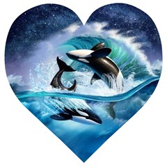 Orca Wave Water Underwater Sky Wooden Puzzle Heart by Semog4