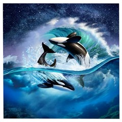 Orca Wave Water Underwater Sky Wooden Puzzle Square by Semog4