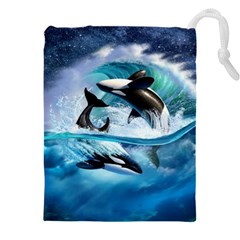 Orca Wave Water Underwater Sky Drawstring Pouch (5xl) by Semog4