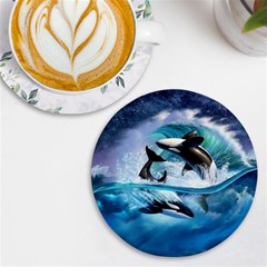 Orca Wave Water Underwater Sky Uv Print Round Tile Coaster by Semog4