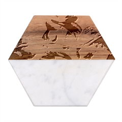 Orca Wave Water Underwater Sky Marble Wood Coaster (hexagon)  by Semog4