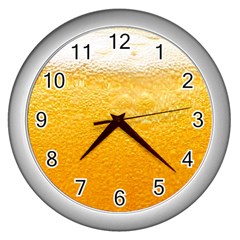 Texture Pattern Macro Glass Of Beer Foam White Yellow Wall Clock (silver) by Semog4