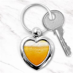 Texture Pattern Macro Glass Of Beer Foam White Yellow Key Chain (heart) by Semog4