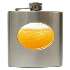 Texture Pattern Macro Glass Of Beer Foam White Yellow Hip Flask (6 Oz) by Semog4