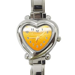 Texture Pattern Macro Glass Of Beer Foam White Yellow Heart Italian Charm Watch by Semog4